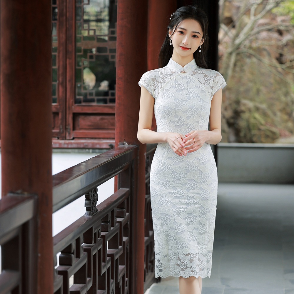 2022年新款夏季蕾丝旗袍 少女新式露背改良旗袍裙中长款5280