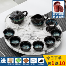 茶盘家用2021新款小型轻奢现代圆形密胺茶托盘排水带陶瓷茶具套装