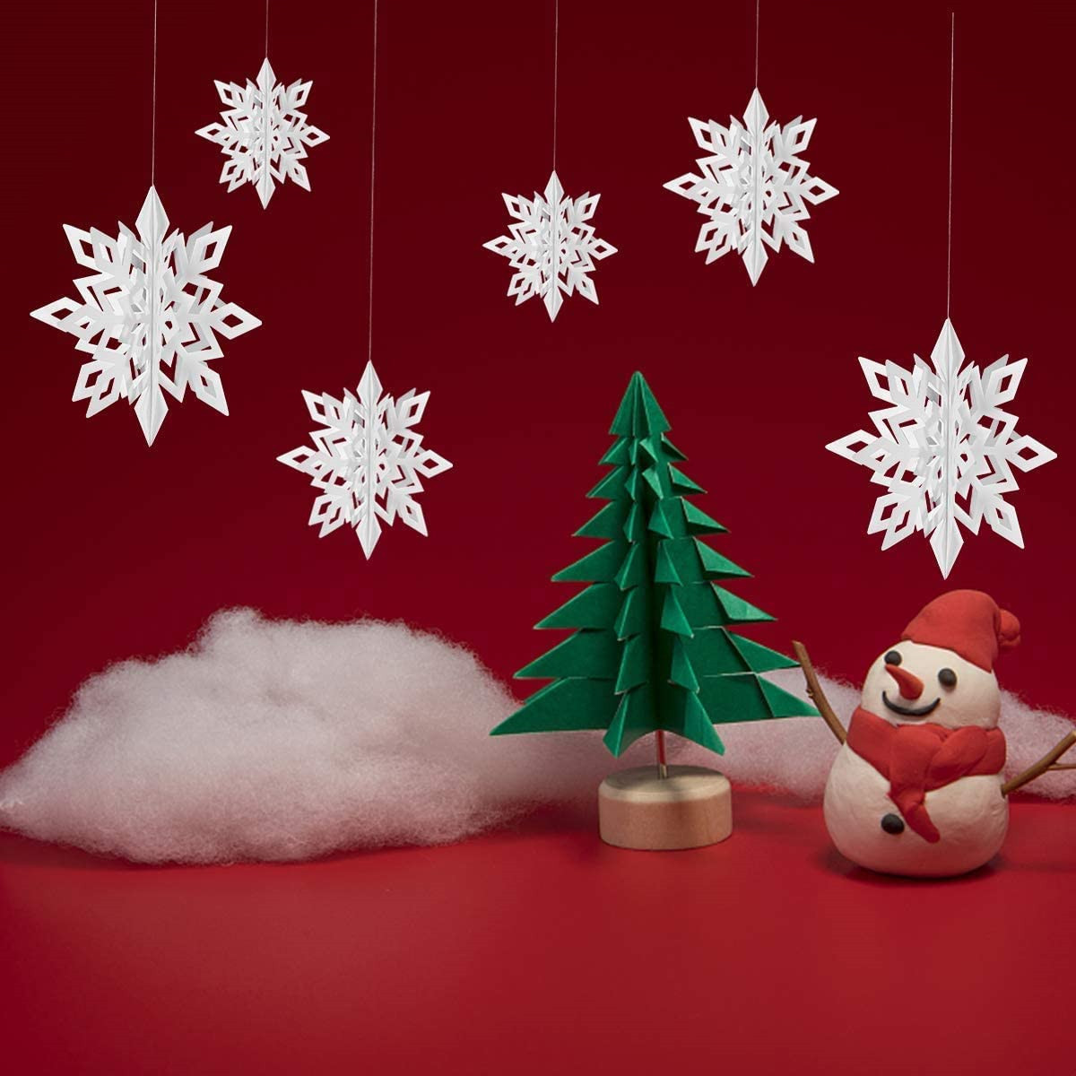 节日装饰用品纸质3d雪花串六件套挂件家居商场橱窗悬挂雪花吊饰