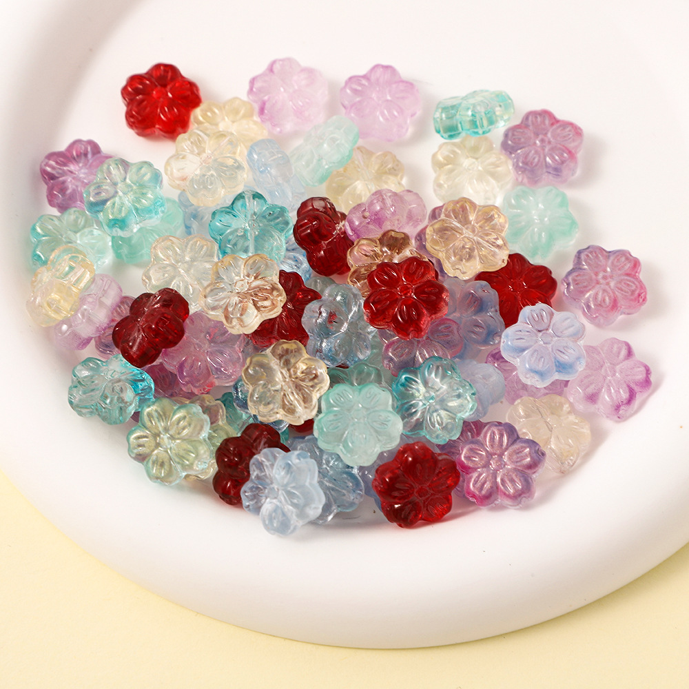 透明樱花直孔散珠玻璃五瓣花捷克珠子diy吊坠手链串珠发簪材料