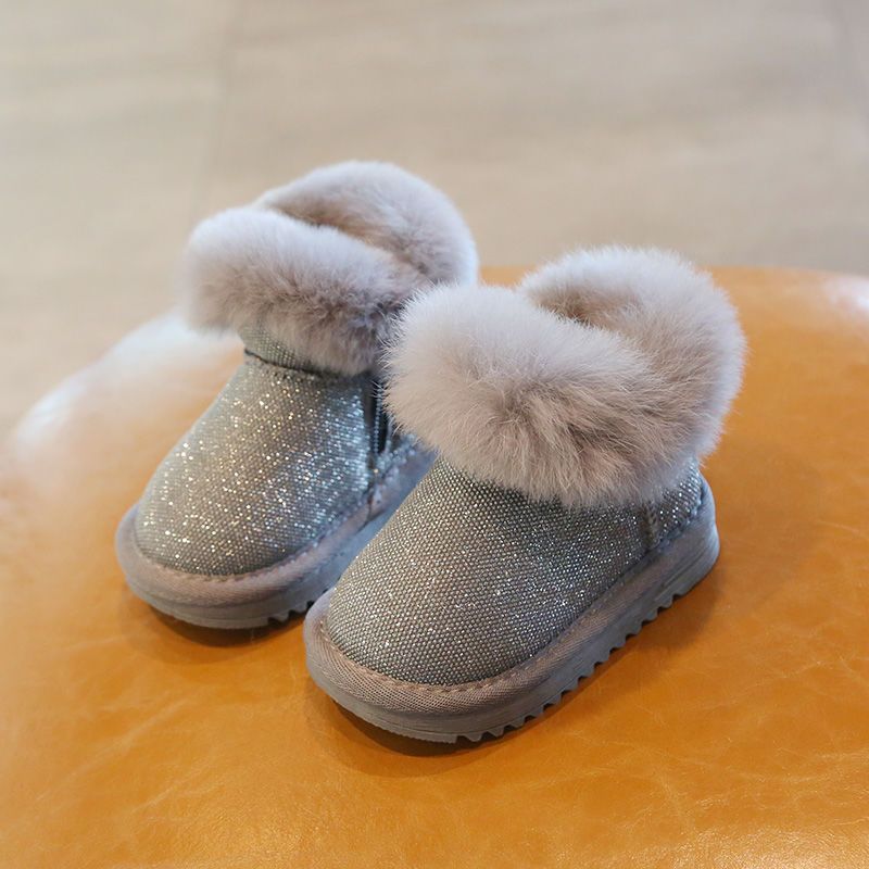 冬季宝宝雪地靴兔毛女1-3岁婴儿鞋子软底加厚4-7岁小童棉鞋加绒