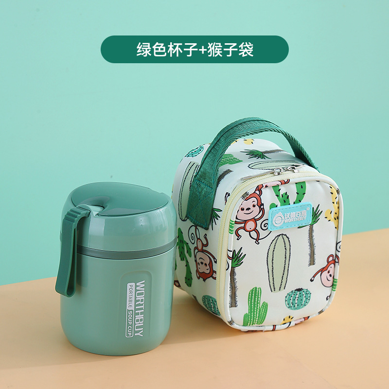304 Stainless Steel Office Worker Portable Insulated Breakfast Soup Cups Cans round Bento Lunch Box Soup Box Porridge Cup Soup Pot
