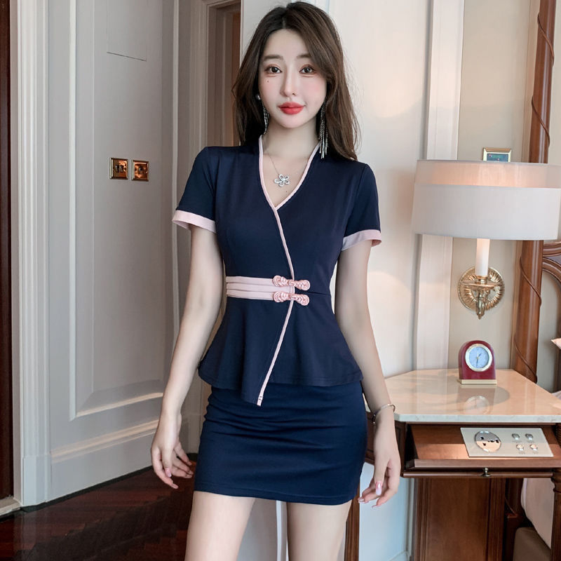 高档足疗技师服水疗养生夏季薄款按摩技师工作服女浴场沐足服套装