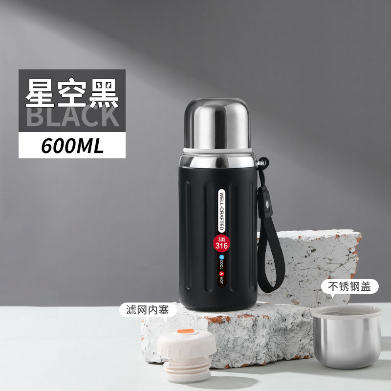 Stainless Steel Rope Holding Roman Cup Large Capacity Portable Tea Brewing Pot Double-Layer Vacuum Thermos Cup Water Cup