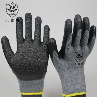 厂家批发十针纱线手套工地车间汽车维修皱纹浸胶手套挂胶劳保手套
