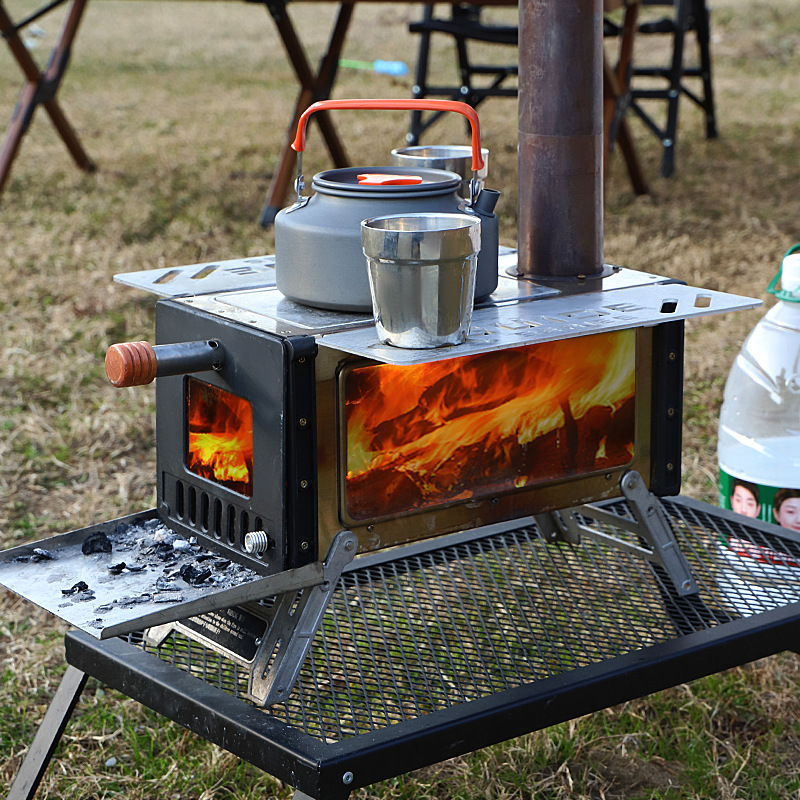 户外帐篷用取暖柴火炉子便携帐篷炉多功能带烟筒折叠野营柴火炉灶