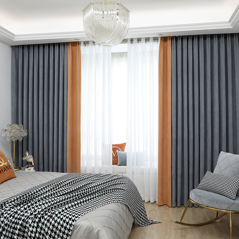 厂家雪尼尔素色无缝拼接窗帘 高遮光防晒拼接窗帘商家合作加盟