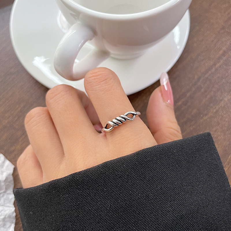 Zhiyun 925 Sterling Silver Ring for Women Winding Ring Simple Personality Korean Style Cold Open Ring Non-Fading Niche