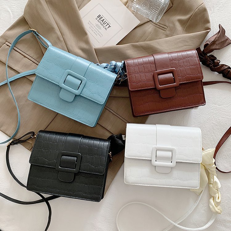 Bag New 2021 Korean Style Shoulder Crossbody Bag Textured Stone Pattern Silk Scarf Belt Buckle Underarm Small Square Bag Women's Bag