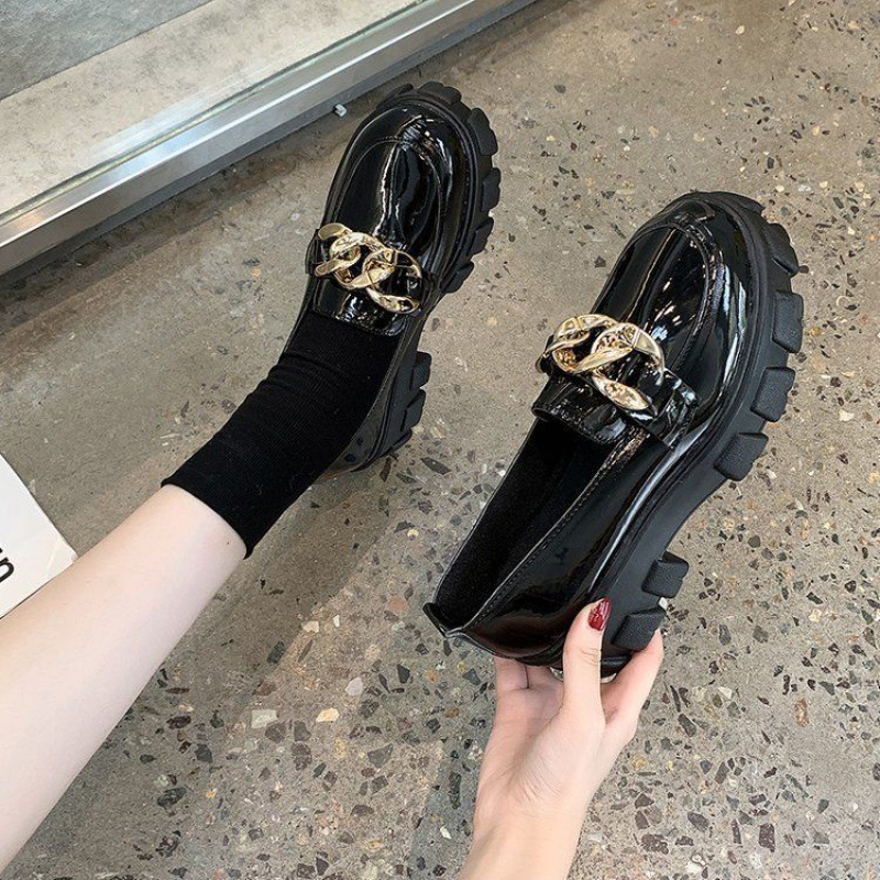 Women's Loafers 21 Autumn New Korean Style Versatile Retro Chain Pumps Small Leather Shoes Women's British Style