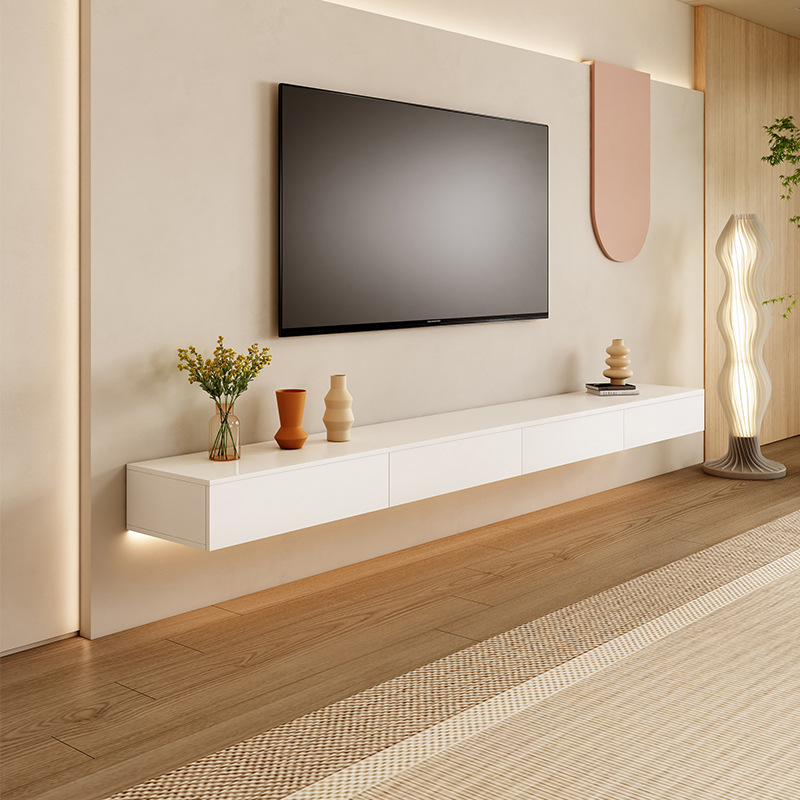 现代简约悬空电视柜茶几组合小户型奶油风悬挂式电视机柜悬浮吊柜