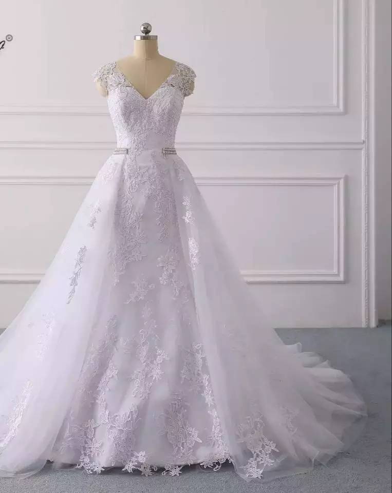 新款外贸一字肩v领中腰气质显瘦西式婚纱礼服亚马逊飘纱