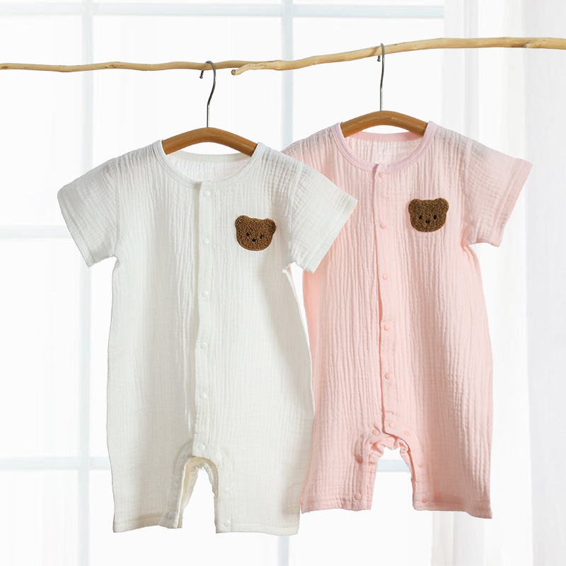 Baby Cotton Gauze Jumpsuit Summer Thin Men and Women Baby Short Sleeve Romper Newborn Romper Baby Clothes