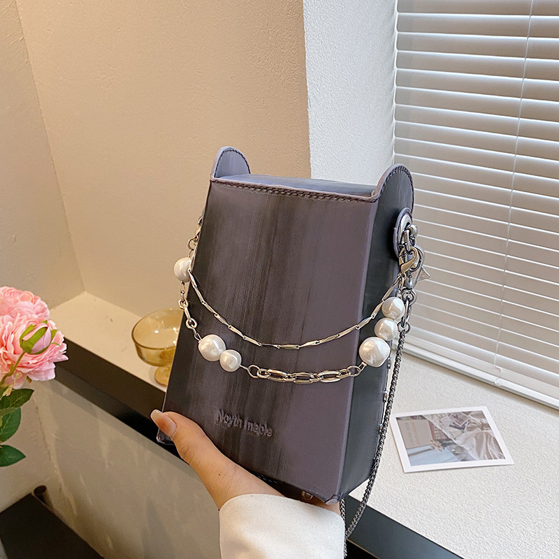 Gradient Silver Big Cigarette Case Bag 2023 300 Set Special-Interest Design Pearl Chain Mobile Phone Portable Shoulder Oblique Women's Bag