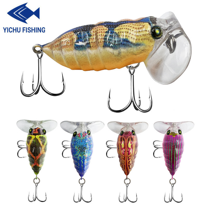 知了 蝉微物波爬路亚饵硬饵4cm3g水面系波趴仿生假饵套装渔具批发