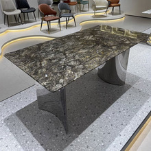 意式极简小户型设计师长方形大理石不锈钢铂金钻天然奢石餐桌饭桌