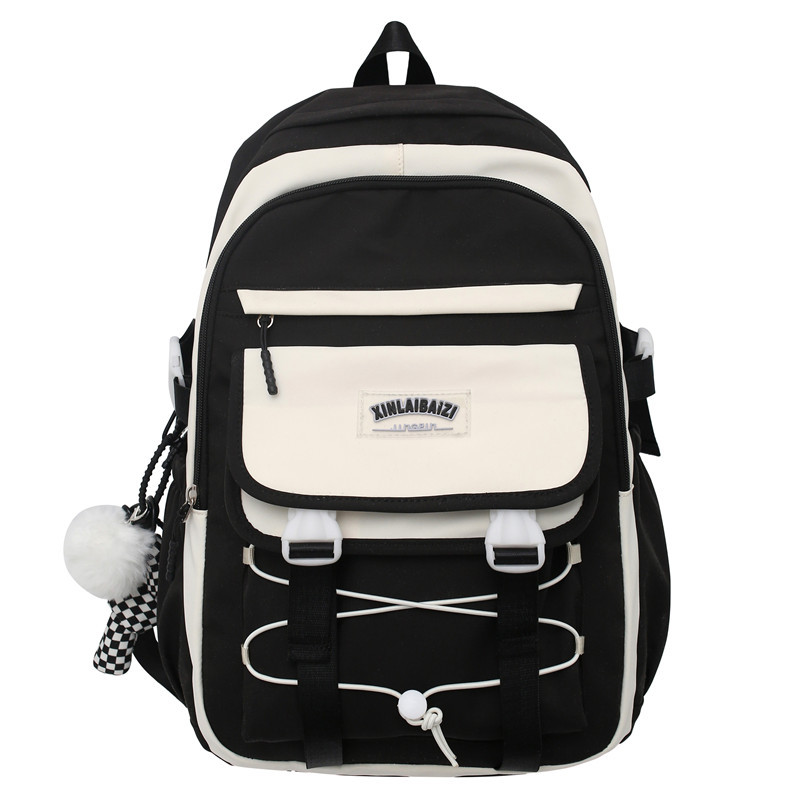 2023 New Backpack Women's Ins Fresh Portable Trolley Case Backpack Korean Style Color Matching Cross Rope Middle School Student Bag