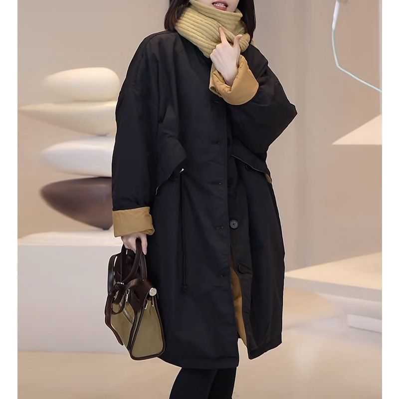轻奢时尚休闲中长款棉服外套女冬季新款大码宽松夹棉加厚棉衣棉袄