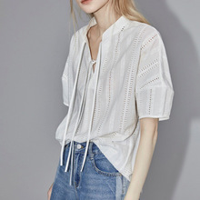 白色镂空短袖衬衫女2024夏季新款设计感小众宽松显瘦薄款上衣
