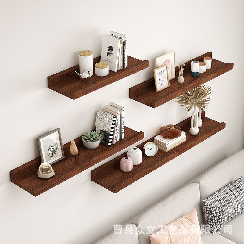 Simple Wall Shelf Household Living Room Hanging Wall Shelf Punch Single Shelf Bookshelf Wall Decoration Solid Wood Bracket