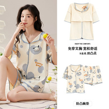 新款睡衣女夏季短袖短裤棉质套装韩版学生薄款可爱卡通女士家居服