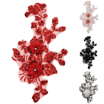 电脑刺绣亮片绣花立体玉兰花朵布贴旗袍礼服舞台服辅料贴花jx601