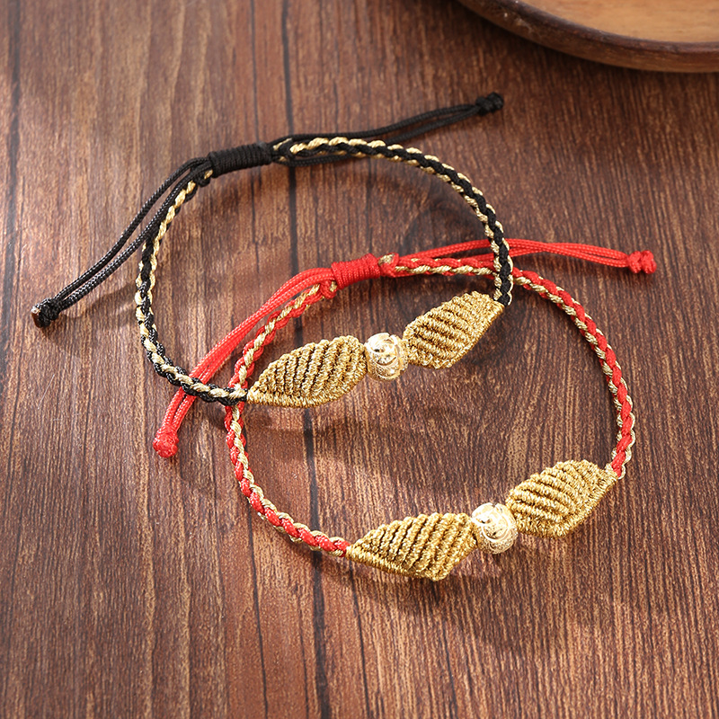 编织金色飞贼翅膀s925银镀金转运珠非你莫属编绳情侣手绳手链礼物