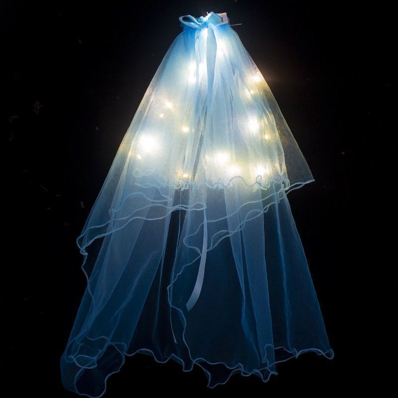 头纱网红拍照道具带灯闪光软纱抖音同款超仙森系旅拍领证头饰新款