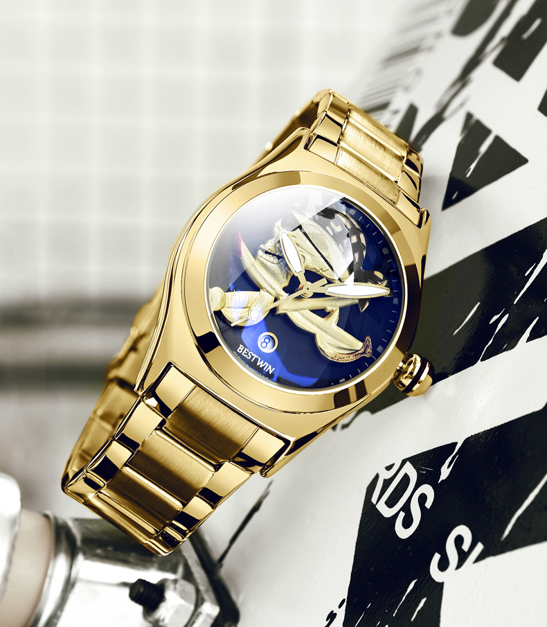 bestwin博士通手表男抖音爆款机车男海盗骷颅头夜光日历石英男表