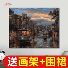 icision数字油画diy油彩画客厅风景填色手工绘填充装饰画画涂减压