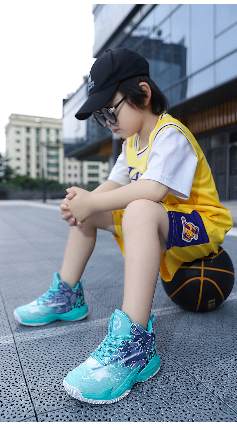 新款炫彩儿童篮球鞋校园体育训练鞋男童运动鞋高帮女童球鞋童鞋春