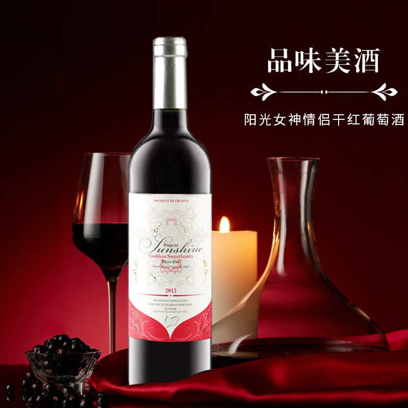 原装进口红酒葡萄酒 阳光女神情侣干红酒 果香浓郁法国红葡萄酒