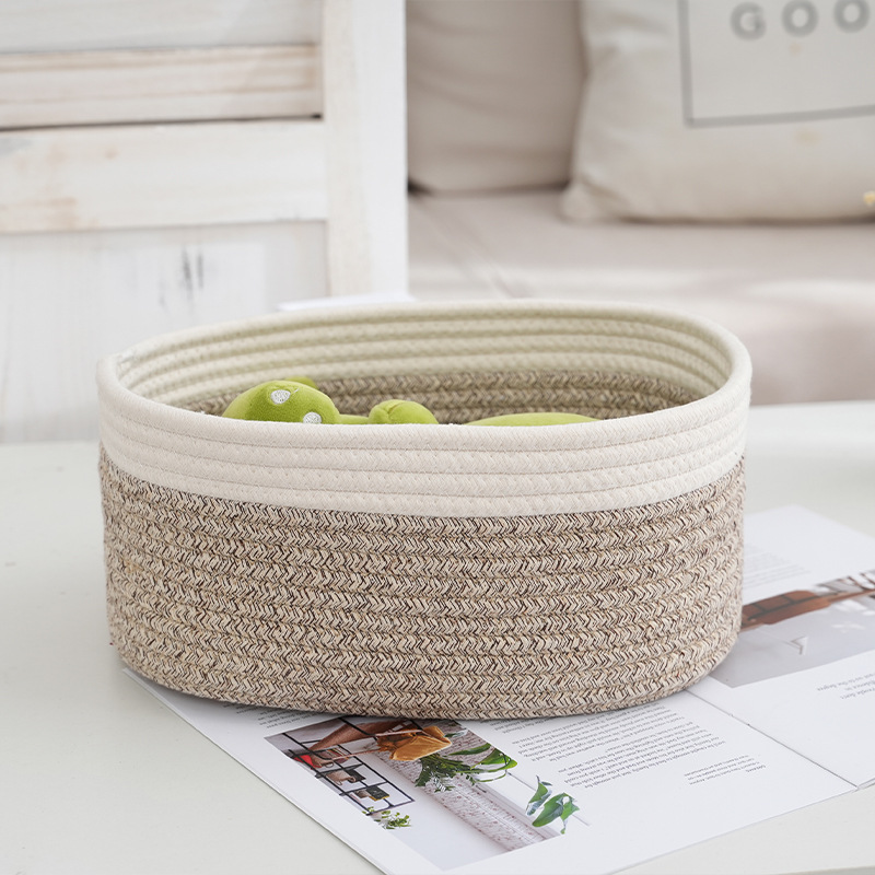 Simple Ins Style Three-Piece Hand-Woven Cotton Rope Storage Baskets Desktop Cosmetics Storage Basket