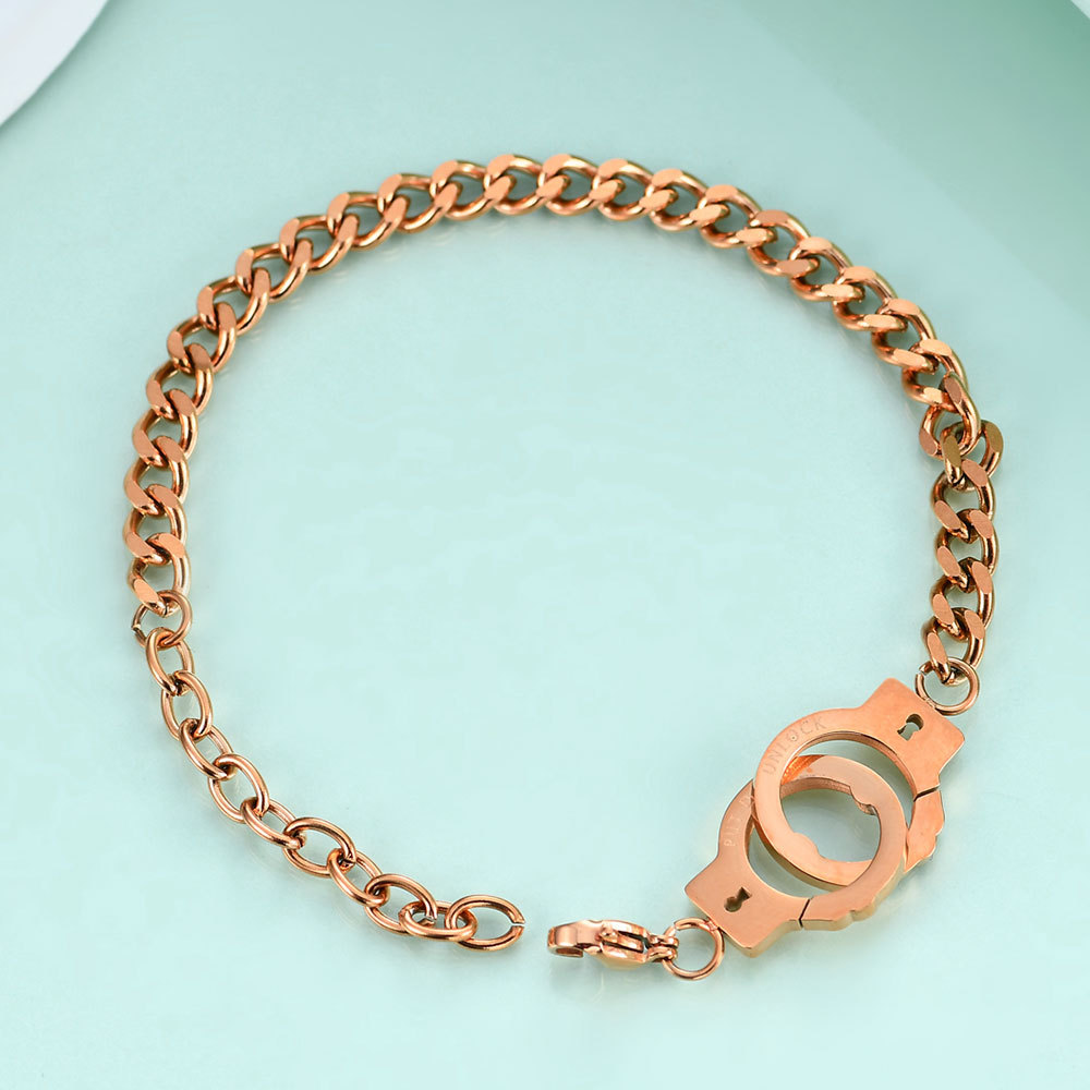 钛钢简约时尚潮女手铐项链 个性不锈钢手铐情侣手链情人节礼品