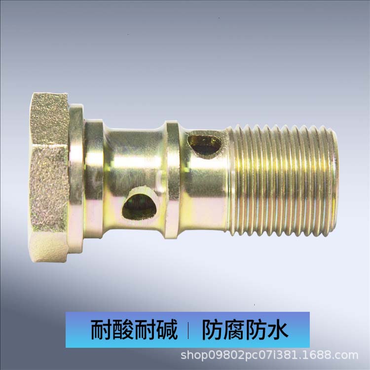 Oil Pipe Joint External Thread Carbon Steel Plated Color Zinc Hydraulic Pipe Fittings Hollow Screw Oil Hinge Joint External Hexagon Bolt