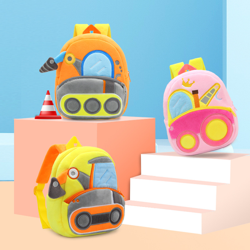 Cute Engineering Vehicle Excavator Dumptruck Cartoon Plush Backpack Boys and Girls Bag Backpack Manufacturer