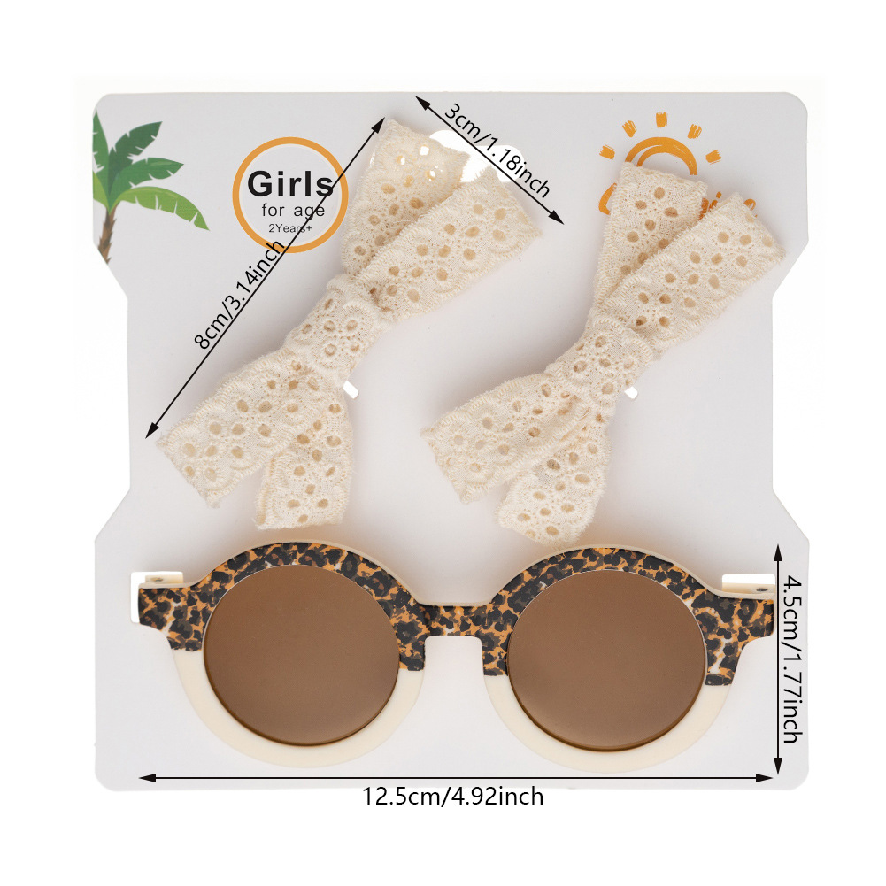 New European and American Children's Sunglasses Hair Accessories Set Fresh Lace Hairpin Baby Leopard Print Double Matching Sunglasses 3-Piece Set