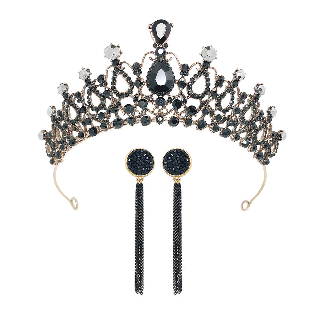 外贸巴洛克复古黑色奢华皇冠新娘头饰婚纱结婚18岁生日女王冠批发
