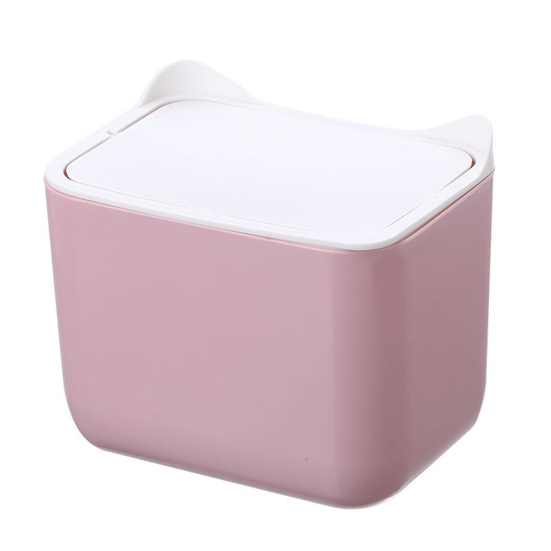 Contrast Color Desktop Trash Bin Household Plastic Cartoon with Lid Mini Trash Can Living Room Sundries Storage Cleaning Bucket