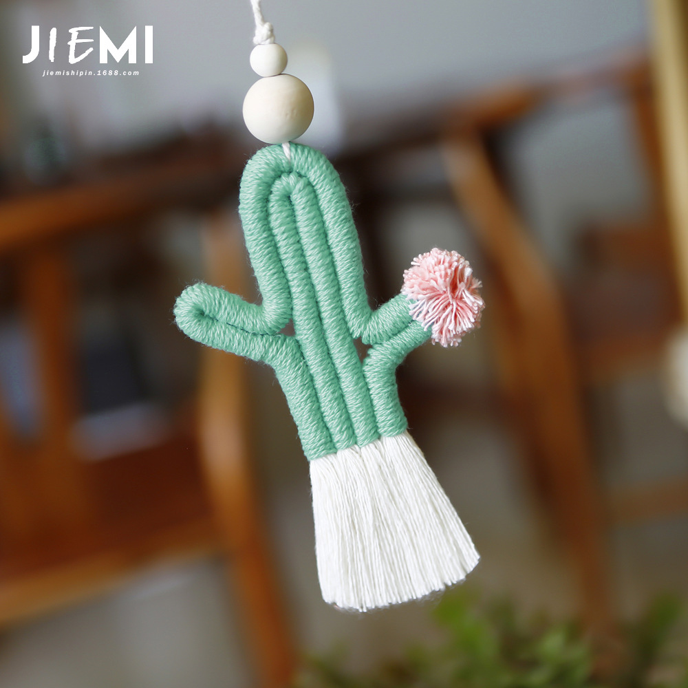 手工编织仙人掌家居饰品挂件北欧风波西米亚流苏田园风墙壁挂饰