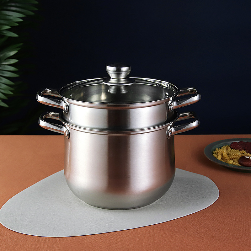 不锈钢高汤锅双层汤蒸锅加厚鼓型防溢炖汤锅蒸煮多用锅印logo礼品