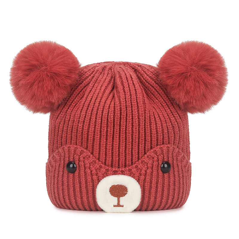 Children's Hat Autumn and Winter Korean Cute Bear Fur Ball Knitted Hat Infant Female and Male Baby Earflaps Woolen Hat