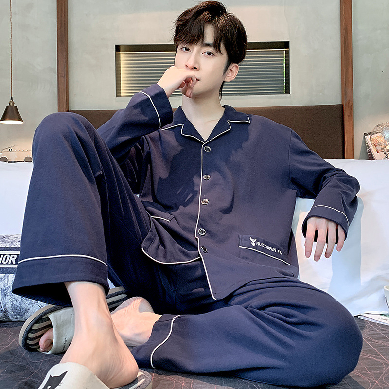 High-End Pajamas Men's Double-Sided Cotton Long-Sleeved Cardigan Loose plus Size Suit Spring and Autumn Winter Home Wear Men Can Wear outside