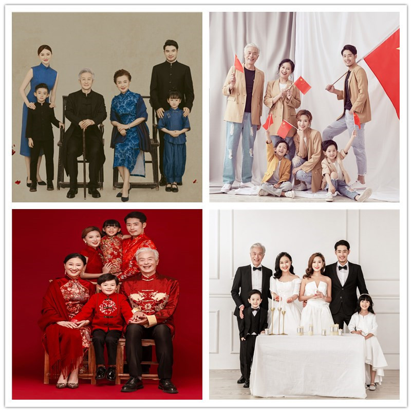 三代同堂全家福服装家庭装亲子影楼拍照摄影洋气主题中庭套装