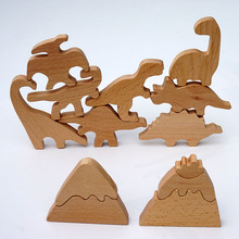 恐龙小火山立体积木榉木创意手绘玩偶 wooden dinosaur peg dolls