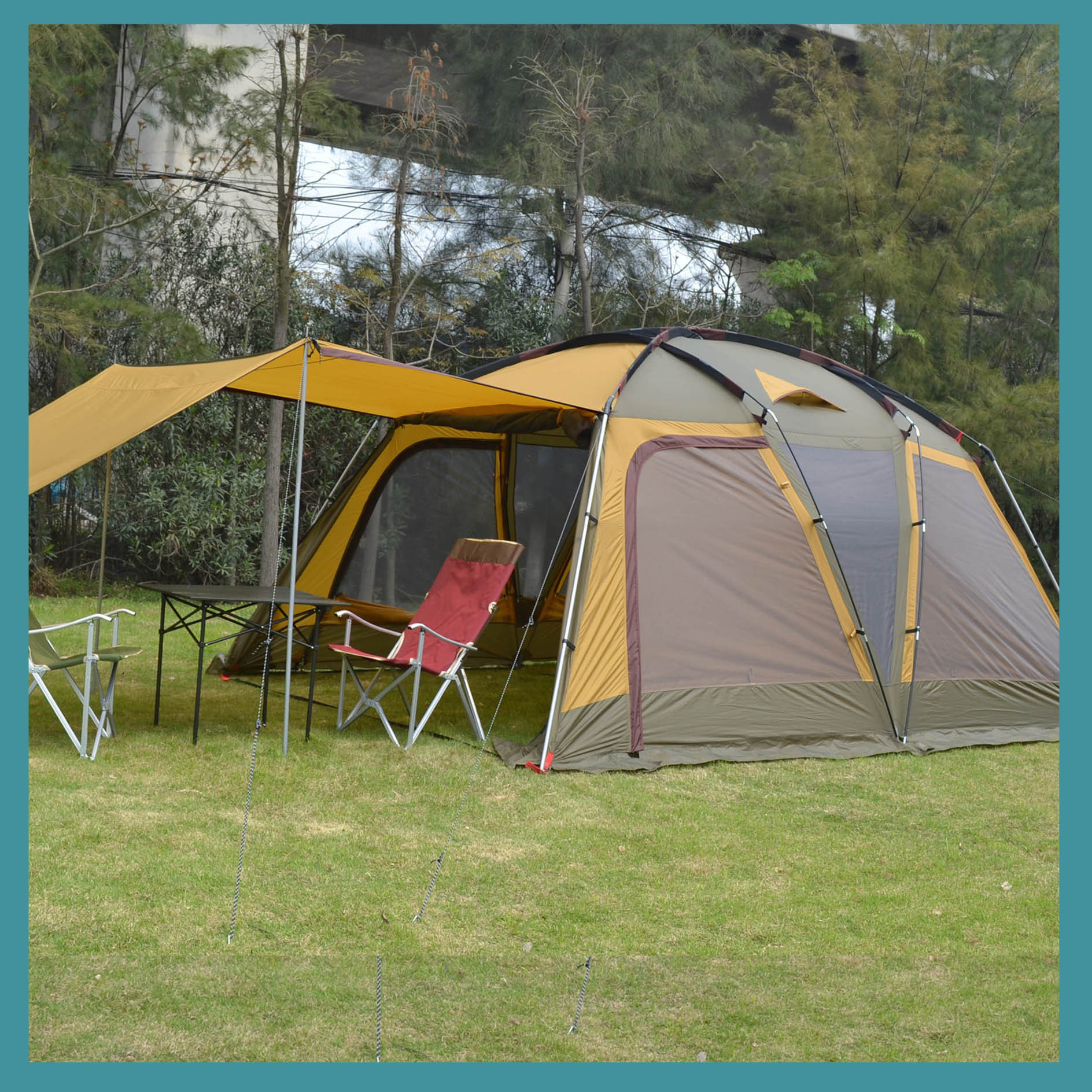 大帐篷户外露营两室一厅野外加厚防暴雨野营装备野餐便携式