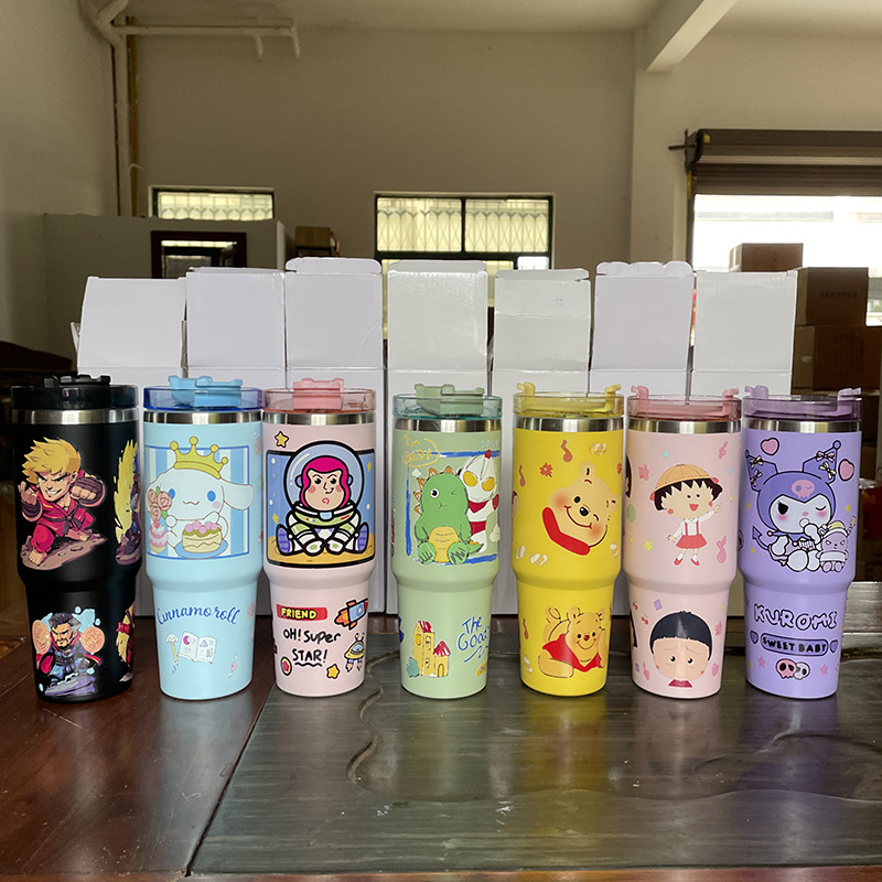 Cross-Border Cartoon 304 Stainless Steel Vacuum Cup with Straw Large Ice Cup Large Capacity 30Oz Car Cup