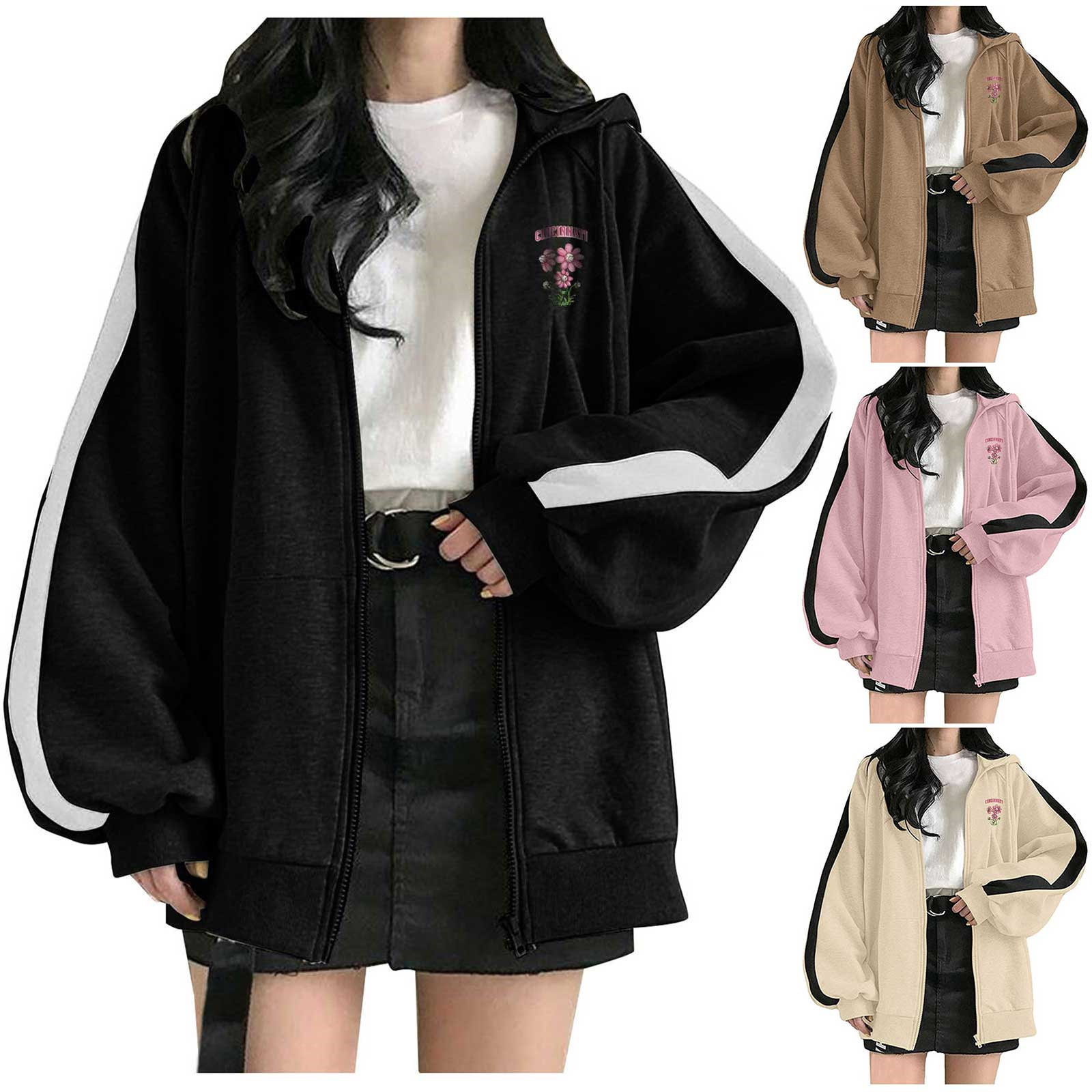 休闲外套女秋冬加绒加厚连帽开胸外套大码宽松长袖保暖棒球服批发