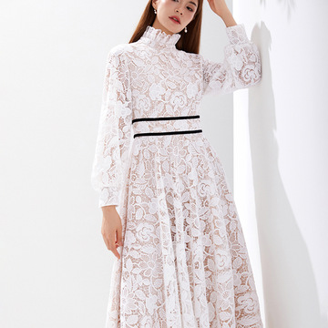 白色法式重工刺绣优雅气质春夏新款长款蕾丝裙-阿里巴巴
