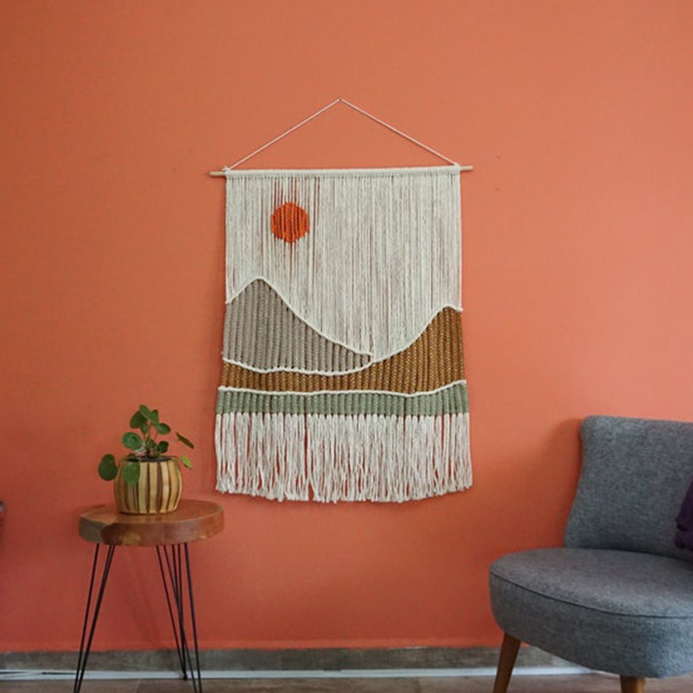 外贸新款创意手工编织挂毯 风景流苏挂画波西米亚风民宿家居装饰